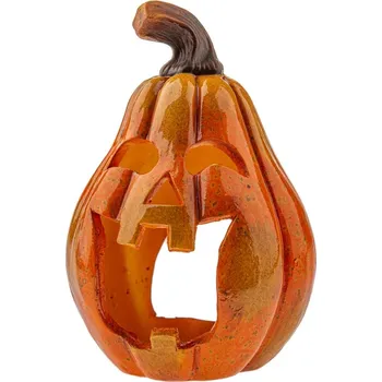 Svícen Podzimní keramický svícen Dýně s obličejem, 12 x 20 cm, oranžová
