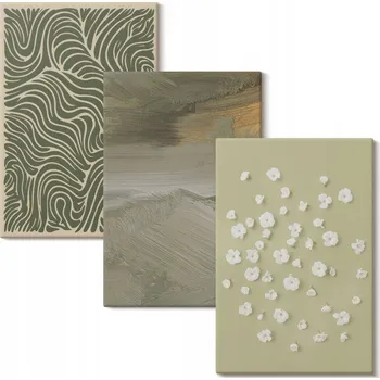 Obraz Sada obrazů na zeď - Vlnité abstraktní vzory s květinami, 3x 40x60 cm