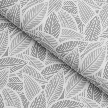 Dekorační látka Leona LN-169 Bílé listy na šedém - šířka 140 cm