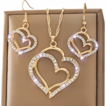 Náhrdelník NASZYJNIK DAMSKI ZŁOTY NÁUŠNICE ŘETÍZEK ZIRKON DÁREK srdce, dárek