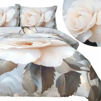 Povlečení Sada povlečení 220x200 BAVLNĚNÝ SATÉN digitální tisk květiny bílá růže