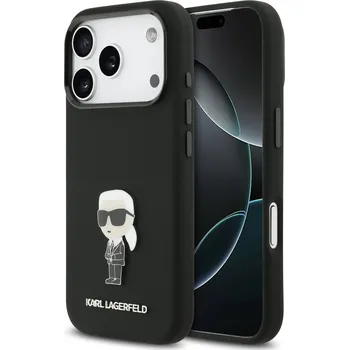 Karl Lagerfeld Liquid Silicone Metal Ikonik Zadní Kryt pro iPhone 17 Pro černý