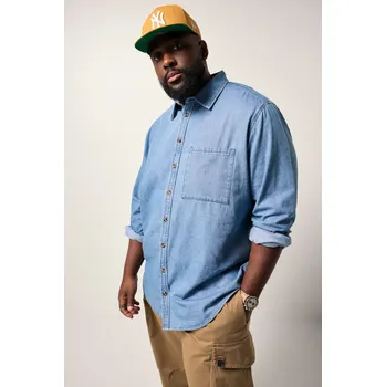 Pánská košile STHUGE, Plus size Džínová košile STHUGE, dlouhé rukávy, Modern střih, do 8XL pro plnoštíhlé nadměrná velikost, 842223902-1907, modrý, 8XL, Plus size oblečení, Oblečení pro vysoké muže, Nadměrné velikosti, Oblečení pro plnoštíhlé.