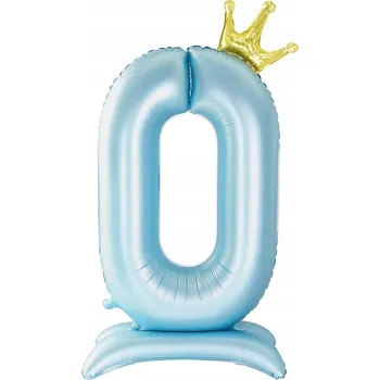 Balónek Fóliový balónek stojící ČÍSLICE 0 s korunkou, modrý, 100 cm