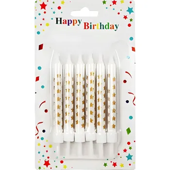 Dortová svíčka Svíčky na dort bílé se zlatými hvězdičkami 6 cm 6 ks