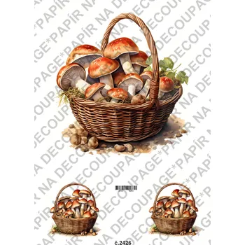 Umělecký papír Rýžový a soft papír na decoupage - Houby - KB2426 Materiál: Soft, Rozměr: A4