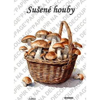 Umělecký papír Rýžový a soft papír na decoupage - Houby - KB2422 Materiál: Soft, Rozměr: A4