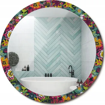 Zrcadlo Moderní dekorativní kulaté zrcadlo s potiskem Malované květiny průměr 100 cm