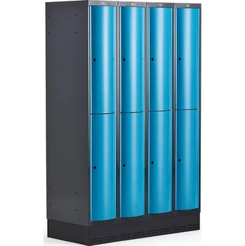 Šatní skříň Boxová šatní skříň CURVE, 4 sekce, 8 boxů, 1890x1200x550 mm, sokl, modré dveře