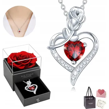 Náhrdelník SREBRNY NASZYJNIK KŘIŠŤÁL RÓŻA SERCE PŘÍVĚSEK ŘETÍZEK jako Dárek