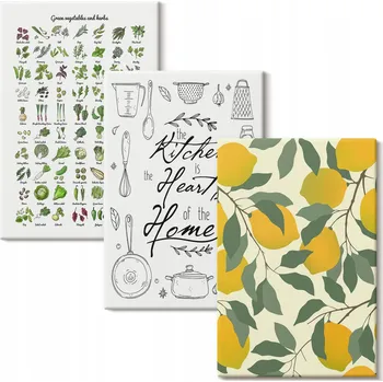 Obraz Sada Obrazů na Plátně Galerie Kuchyňské Bylinky Citrony Malované 3x 40x60 cm