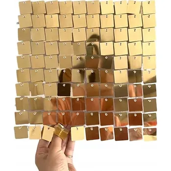 Obraz Dekorativní panel "Cekinový", studená zlatá, PartyDeco, 30 x 30 cm