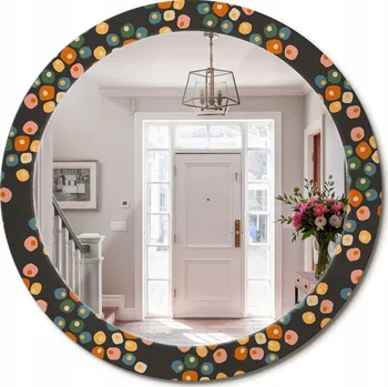 Zrcadlo Stylové kulaté zrcadlo na zeď s potiskem Květinové tečky průměr 80 cm