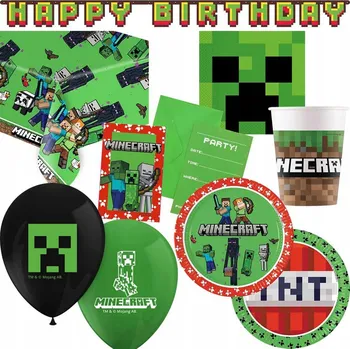 Party dekorace Mega Sada Narozeninová Minecraft XXL Balónky Nádobí Dekorace 52 dílů