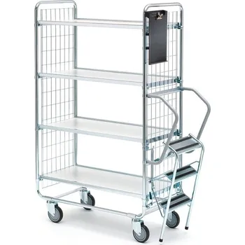 Vychystávací vozík COMMUTE, se schůdky, 4 police, 750x425 mm