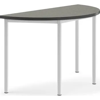 Jídelní stůl Stůl SONITUS, půlkruh, 1200x600x720 mm, bílé nohy, deska s linoleem, tmavě šedá