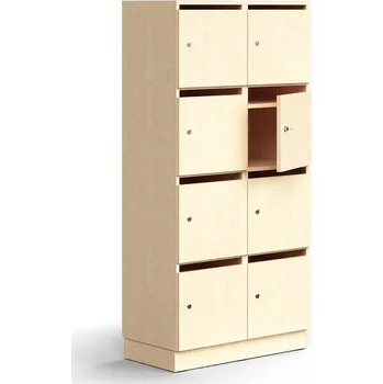 Poštovní schránka Skříň na poštu a osobní věci QBUS, 8 uzamykatelných boxů s přihrádkou, sokl, 1636x800x420 mm, bříza