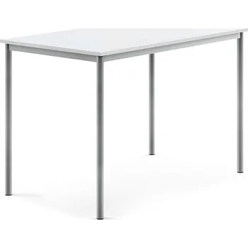 Jídelní stůl Stůl SONITUS, 1400x800x900 mm, stříbrné nohy, HPL deska tlumící hluk, bílá