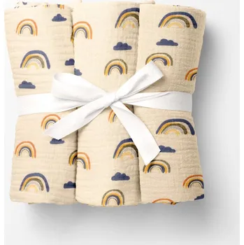 látková plena Mušelínová plena/dečka Nature MSN-073 Duhy na krémově žlutém - ZVÝHODNĚNÁ SADA 3 KS 70x70 cm - Sada 3 ks