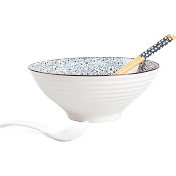 Miska na Ramen Salado 726996 21 cm, modré kvítky/bílá