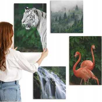 Obraz Komplet obrazů na plátně Galerie Tygr vodopád plameňáci příroda 4 kusy