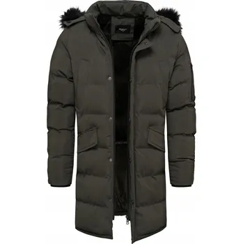 Pánský zimní kabát Pánská zimní bunda parka zateplená s odepínací kapucí zelená - M