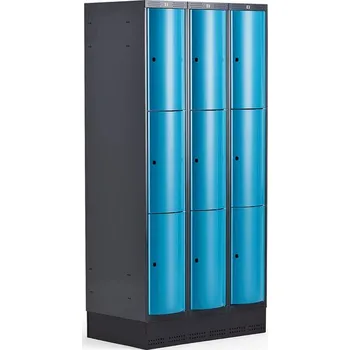 Šatní skříň Boxová šatní skříň CURVE, 3 sekce, 9 boxů, 1890x900x550 mm, sokl, modré dveře