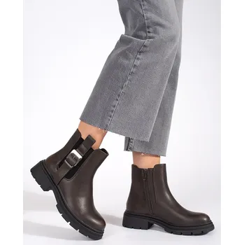 Dámské kozačky Hnědé dámské kotníkové kozačky se sponou