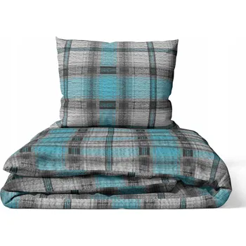 Povlečení Krepové povlečení 160x200 +2ks 70x80 GOLD Mřížka Krzyś tyrkysová