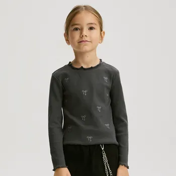 Reserved - Žebrované tričko s výšivkou - tmavě šedá - 366FT-90X - 366FT-90X-116