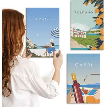 Obraz Sada nástěnných dekorací - obrazy Amalfi, Positano a Capri 3x 20x30 cm