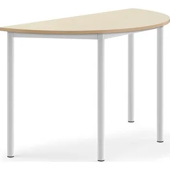 Jídelní stůl Stůl SONITUS, půlkruh, 1200x600x720 mm, bílé nohy, HPL deska tlumící hluk, bříza