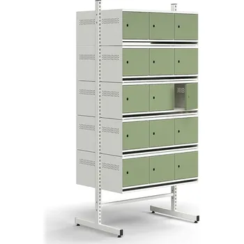Věšák Skříň na boty ENTRY, 30 kovových dvířek, 1800x900x600 mm, bílá/zelená