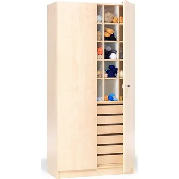 Šatní skříň Šicí skříň THEO, se zásuvkami a přihrádkami, 2100x1000x470 mm, bříza