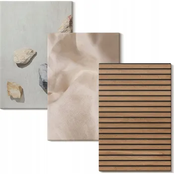 Obraz Sada obrazů na plátně Kameny, dřevo, tkanina, textury 3x 20x30 cm