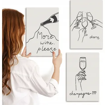 Obraz Dekorativní Sada Obrazů na Plátně Set Šampaňské Víno line-art 3x 20x30 cm