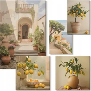 Obraz Sada obrazů na plátně - Stylové citrusové dekorace 5 kusů