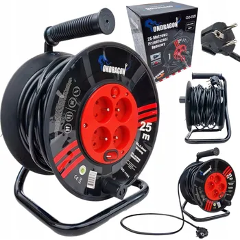 Napájecí kabel Prodlužovací Kabel Ondragon na bubnu 25 m, 4 ks černý