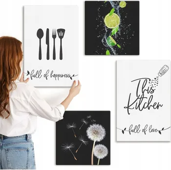 Obraz Sada obrazů do obýváku Kompletní Poupata pampelišky limetková kuchyně nápisy 4 kusy
