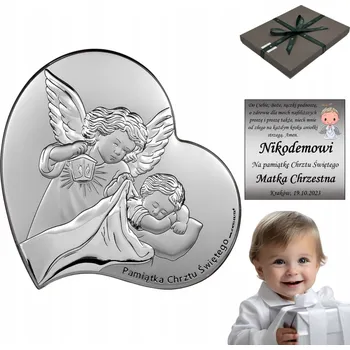 Obraz Stříbrný obrázek na křtiny Anděl strážný s gravírováním