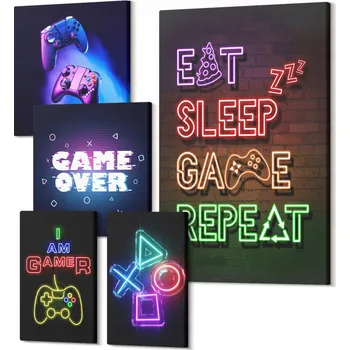 Obraz Sada dekorací na zeď Obraz Na Plátně Počítačové hry neonové motivy