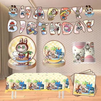 Party dekorace Labubu Narozeninová Sada 4 díly Balónky Banner Topper