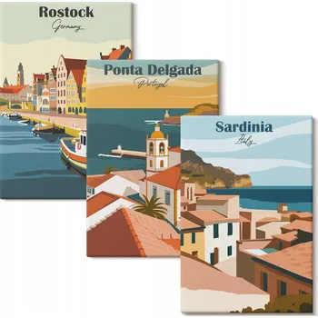 Obraz Sada obrazů na zeď Výhledy na přímořská města Evropy 3x 20x30 cm