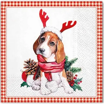 Papírový ubrousek Ubrousek na decoupage 225S ubrousky Štěně Vánoce