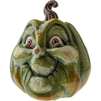 Podzimní dekorace Dýně s tváří, 27 x 30 cm, magnesium, zelená