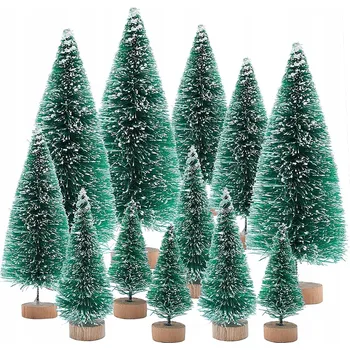 Obraz 12 MINIATURNÍCH ZELENÝCH VÁNOČNÍCH STROMEČKŮ SE SNĚHOVÝM EFEKTEM - Sada pro dekoraci
