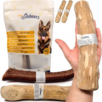 Pamlsek pro psa PŘÍRODNÍ KOUSADLA PRO PSA KLACEK KÁVOVNÍKU 2 x XL a PAROH JELENA TVRDÝ 1 x XL