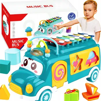 Třídič tvarů s činely, hudební autobus modrý 6v1 Bounn