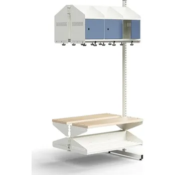 Věšák Šatní stěna ENTRY, přídavná sekce, 6 kovových dvířek, 1800x900x600 mm, bílá/modrá