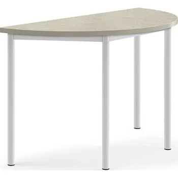 Jídelní stůl Stůl SONITUS, půlkruh, 1200x600x720 mm, bílé nohy, deska s linoleem, šedá